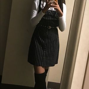 Black Striped Overalls Dress